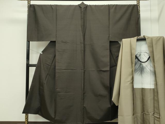 平和屋本店■極上　男性　紬・羽織セット　キングサイズ　着物：海松茶色　羽織：利休色　逸品　未使用　CZAA4423s6