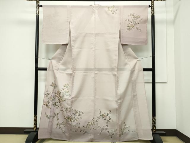 平和屋着物＊極上　夏物　訪問着　総刺繍　枝花文　暈し染め　金糸　空五倍子色地　逸品　未使用　CZAA4426s6