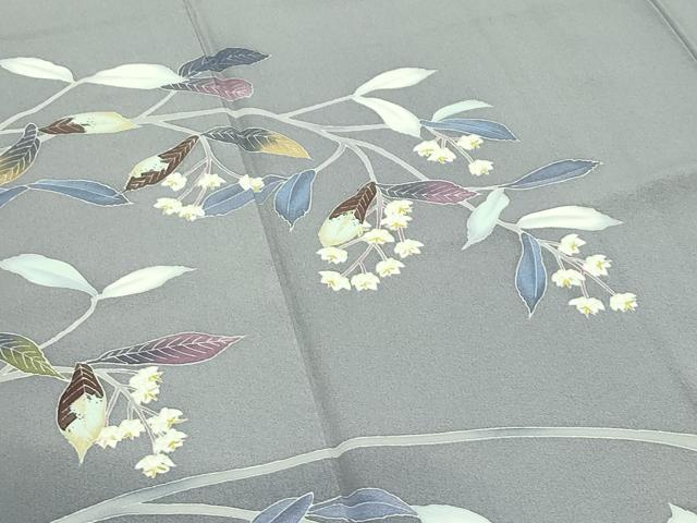 平和屋着物●極上　本加賀友禅作家　魚津誠　訪問着　枝花文　暈し染め　灰汁色地　逸品　CZAA4431s6_2