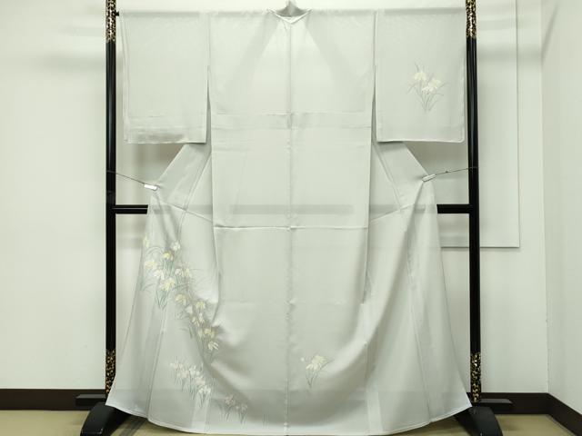 平和屋着物＊極上　夏物　訪問着　絽　草花文　銀彩　絹鼠色地　逸品　未使用　CZAA4433s6