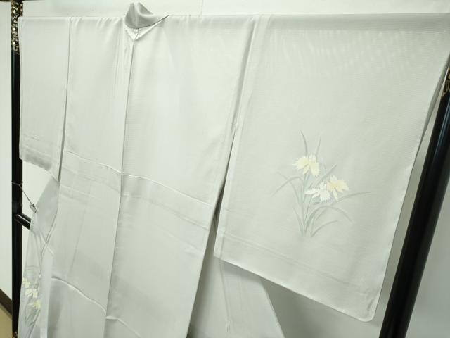 平和屋着物＊極上　夏物　訪問着　絽　草花文　銀彩　絹鼠色地　逸品　未使用　CZAA4433s6_2