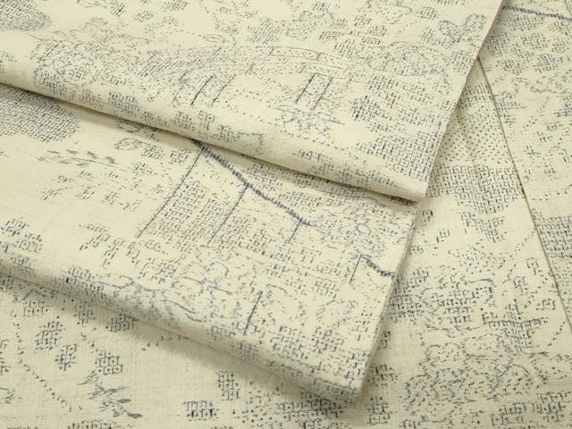 平和屋着物●極上　本場結城紬　重要無形文化財　100亀甲　雲取り風景花文　砥粉色地　逸品　未使用　CZAA4455s6