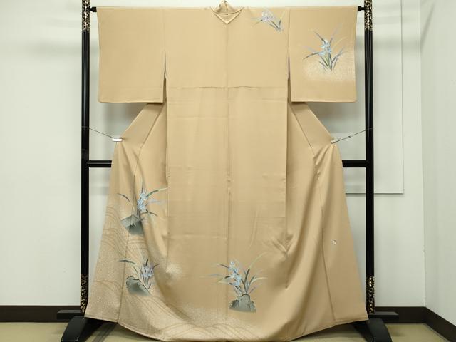 平和屋着物●極上　京友禅　羽田工房　京都府指定無形文化財保持者　羽田登　訪問着　草花文　たたき染め　榛色地　逸品　CZAA4463s6