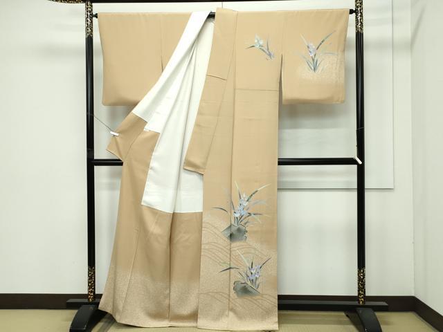 平和屋着物●極上　京友禅　羽田工房　京都府指定無形文化財保持者　羽田登　訪問着　草花文　たたき染め　榛色地　逸品　CZAA4463s6_1
