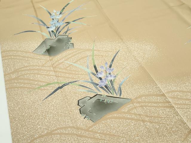 平和屋着物●極上　京友禅　羽田工房　京都府指定無形文化財保持者　羽田登　訪問着　草花文　たたき染め　榛色地　逸品　CZAA4463s6_3