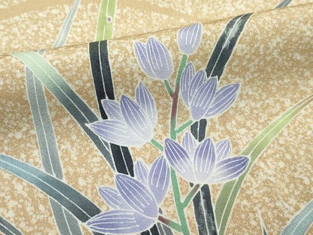 平和屋着物●極上　京友禅　羽田工房　京都府指定無形文化財保持者　羽田登　訪問着　草花文　たたき染め　榛色地　逸品　CZAA4463s6_4