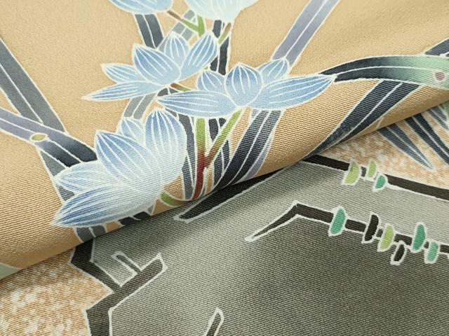 平和屋着物●極上　京友禅　羽田工房　京都府指定無形文化財保持者　羽田登　訪問着　草花文　たたき染め　榛色地　逸品　CZAA4463s6_5