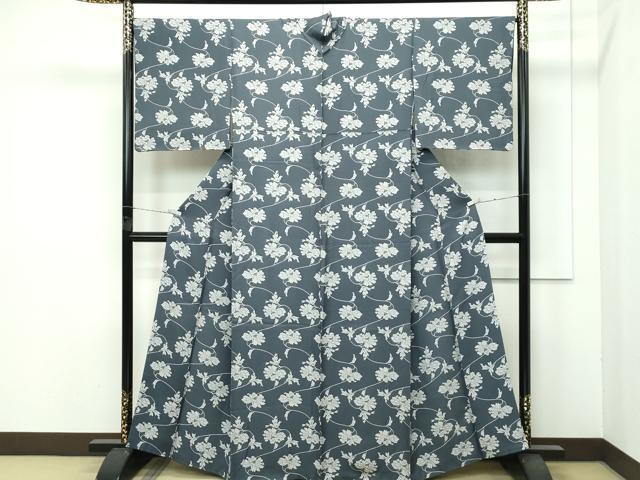 平和屋着物●極上　小紋　型染め　牡丹　仙斎茶色地　逸品　CZAA4466s6_1