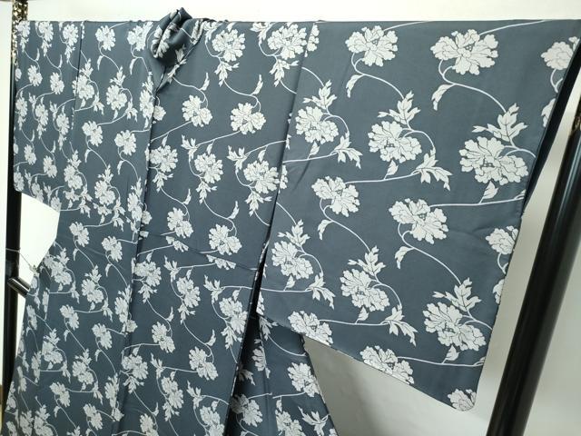 平和屋着物●極上　小紋　型染め　牡丹　仙斎茶色地　逸品　CZAA4466s6_3