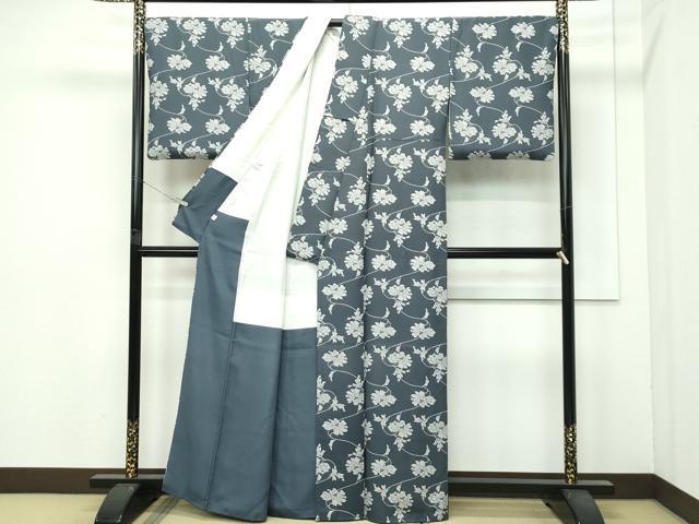 平和屋着物●極上　小紋　型染め　牡丹　仙斎茶色地　逸品　CZAA4466s6_2