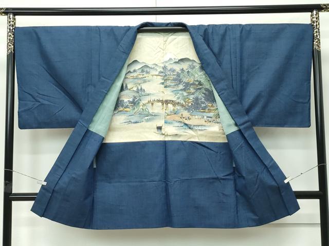 平和屋着物●極上　男性　紬　アンサンブル・長襦袢セット　色無地　鉄御納戸色　逸品　CZAA4472s6 平和屋着物○極上 男性 紬 アンサンブル・長襦袢セット 色無地