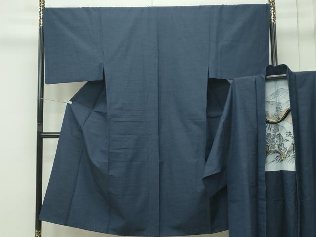 平和屋着物●極上　男性　紬　アンサンブル　色無地　藍鉄色　逸品　CZAA4510s6