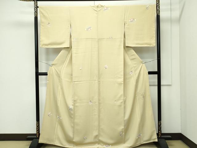 平和屋着物●極上　京加賀友禅　百貫石峰　小紋　櫛　簪　草花文　木蘭色地　逸品　未使用　CZAA4545s6_1