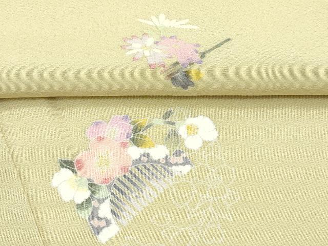 平和屋着物●極上　京加賀友禅　百貫石峰　小紋　櫛　簪　草花文　木蘭色地　逸品　未使用　CZAA4545s6_7