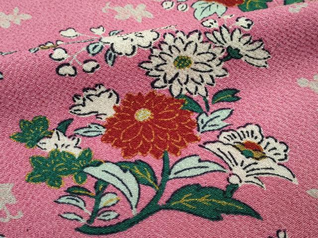 平和屋着物∵極上　アンティーク　大正ロマン　女の子　十三参り　子供　祝着　草花文　鬼しぼ縮緬　蘇芳香色地　逸品　CZAA4550s6_5