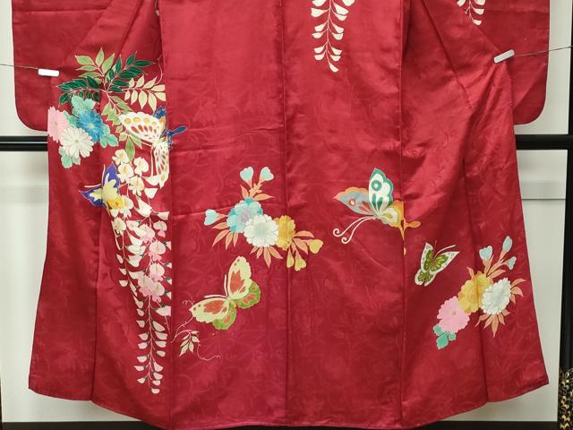 平和屋着物∵極上　アンティーク　大正ロマン　女の子　十三参り　子供　祝着　花蝶文　金彩　蘇芳色地　逸品　CZAA4554s6_3