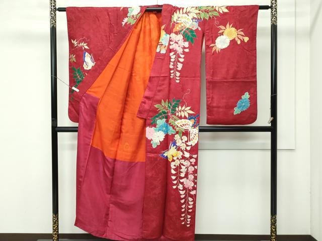 平和屋着物∵極上　アンティーク　大正ロマン　女の子　十三参り　子供　祝着　花蝶文　金彩　蘇芳色地　逸品　CZAA4554s6_1