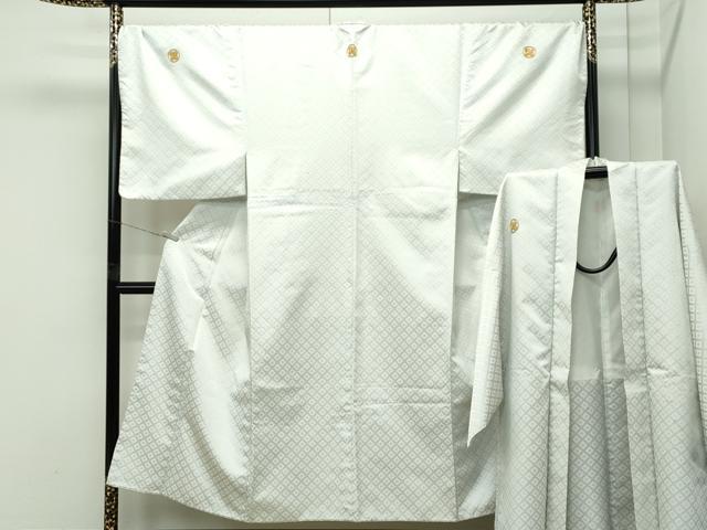 平和屋着物■極上　男性　紋付き・羽織セット　キングサイズ　舞台衣装　白地　洗える着物　逸品　CZAA4592s6