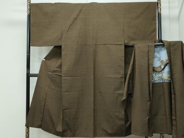 平和屋着物●極上　男性　紬　アンサンブル　色無地　媚茶色　逸品　未使用　CZAA4687s6