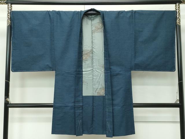 平和屋着物○男性 紬 アンサンブル 色無地 藍鉄色 正絹 逸品