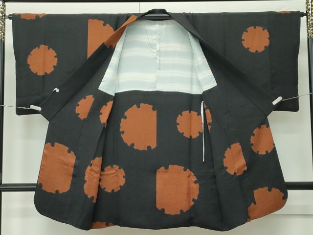 平和屋着物＃極上　道中着　ロング丈　絞り　雪輪文様　黒地　逸品　CZAA4695s6 平和屋着物＃極上 道中着 ロング丈 絞り 雪輪文様 黒地 逸品