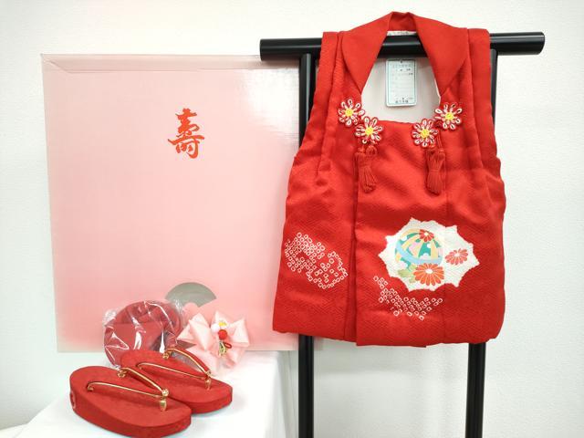 平和屋本店[]極上 七五三 女の子 3歳 被布・草履・巾着・髪飾りセット ４点セット 手描き 絞り 花毬文 金彩 逸品 新品 CZAA4722s6