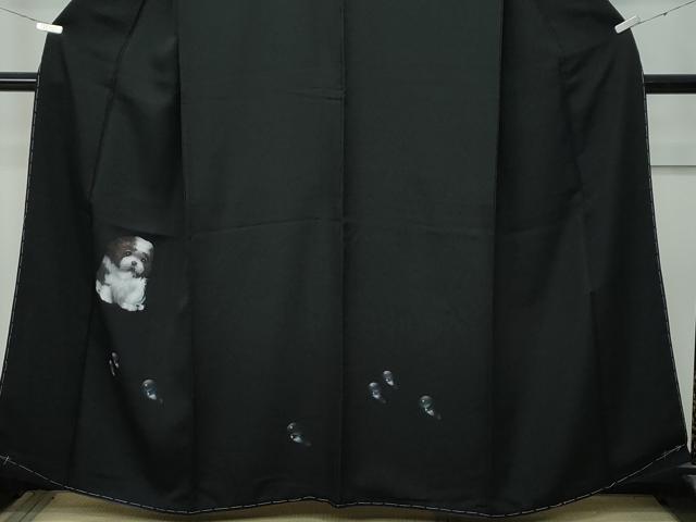 平和屋着物●極上　訪問着　犬　黒地　反端付き　逸品　未使用　CZAA4741s6_3