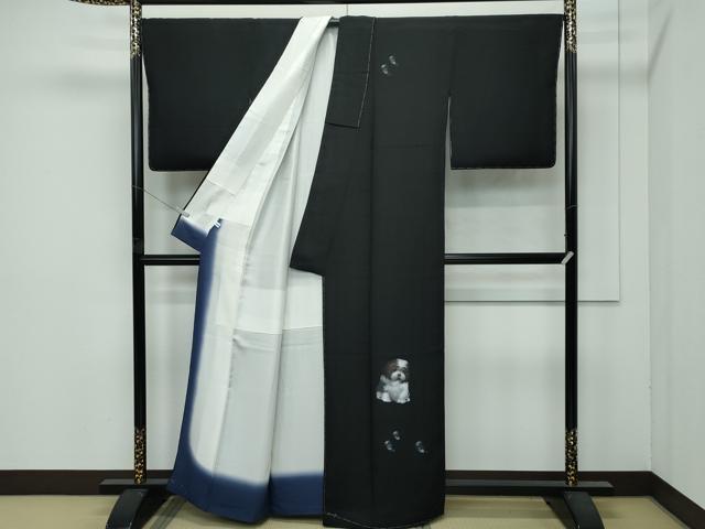 平和屋着物●極上　訪問着　犬　黒地　反端付き　逸品　未使用　CZAA4741s6_1