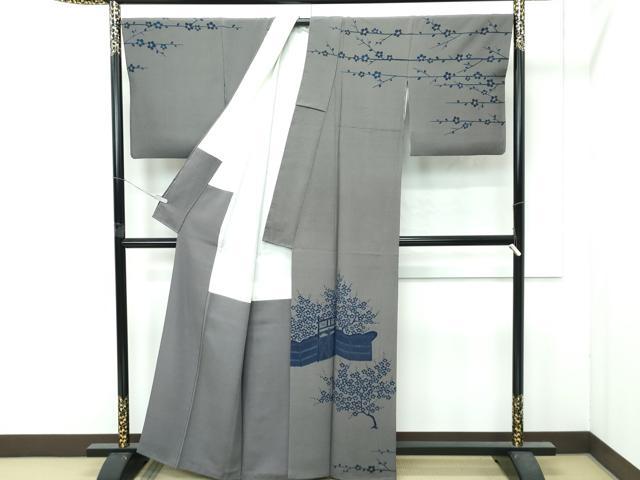 平和屋本店●極上　人間国宝　五代　田畑喜八　訪問着　枝梅文　江戸鼠色地　逸品　CZAA4763s6_1