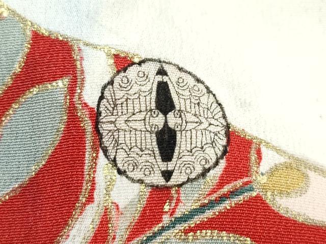 平和屋本店●極上　アンティーク　大正ロマン　振袖　駒刺繍　立波飛鶴花文　黒地　金彩　逸品　CZAA4771s6