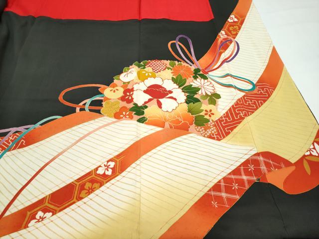 平和屋着物●極上　アンティーク　大正ロマン　振袖　駒刺繍　檜扇吉祥花文　暈し染め　金彩　逸品　CZAA4775s6_7