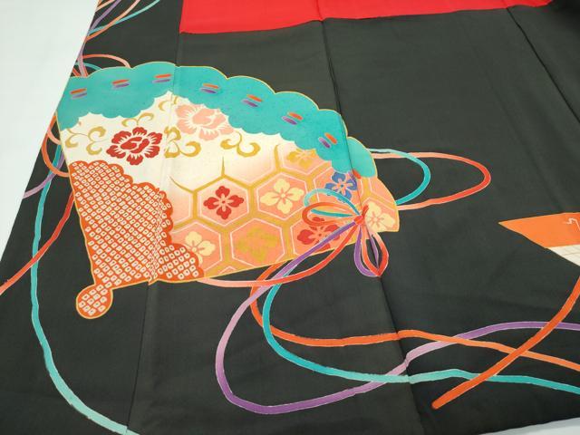 平和屋着物●極上　アンティーク　大正ロマン　振袖　駒刺繍　檜扇吉祥花文　暈し染め　金彩　逸品　CZAA4775s6_6