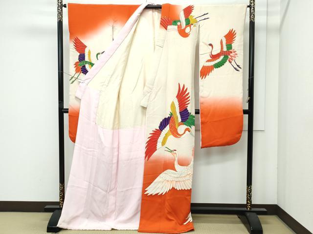 平和屋本店○極上 アンティーク 大正ロマン 振袖 飛鶴文様 暈し染め