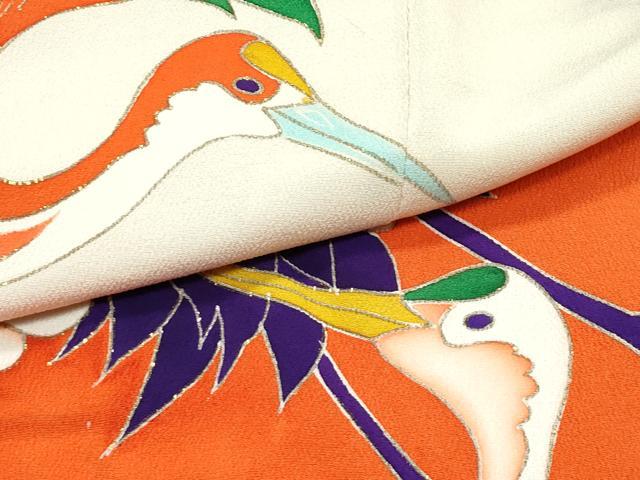 平和屋本店●極上　アンティーク　大正ロマン　振袖　駒刺繍　中国三大刺繍　相良刺繍　飛鶴梅松文　黒地　金銀彩　逸品　CZAA4903s6 平和屋本店○極上 アンティーク 大正ロマン 振袖 飛鶴文様 暈し染め