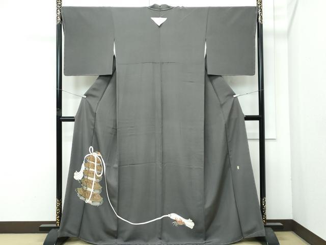 平和屋着物●極上　京友禅作家　倉田泰波　色留袖　解蟹五万歳　蟹亀図　金彩　墨色地　紙・コピー用紙付き　逸品　CZAA4780s6