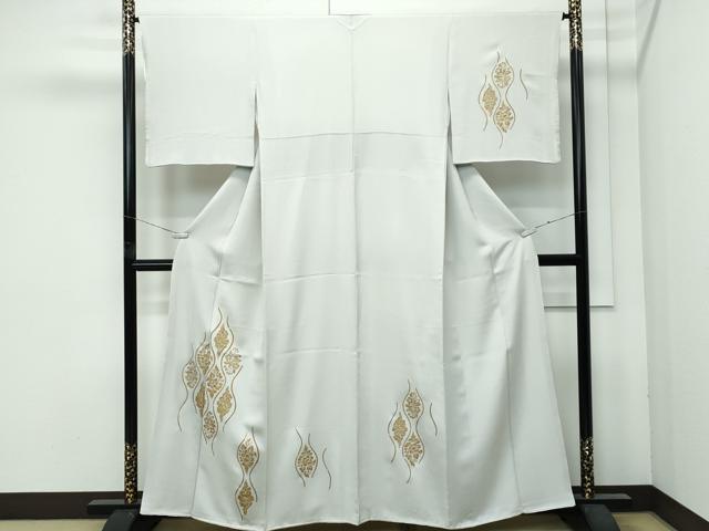 平和屋着物●極上　京都・手描き友禅　老舗の染匠　染の三喜　訪問着　立涌草花文　金彩　練色地　反端付き　逸品　CZAA4797s6