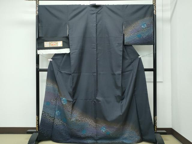 平和屋着物●極上 訪問着 本場染大島紬 絞り 雪輪花霞文 もり絹織物謹製 まるやま扱い 証紙付き 逸品 CZAA4800s6