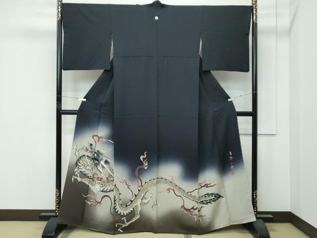 平和屋本店●極上　染色作家　草野一騎　色留袖　手描き　龍　暈し染め　蝋色地　健勝苑扱い　逸品　CZAA4825s6