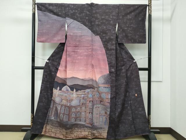 平和屋本店●極上　訪問着　作家物　紬地　西洋風景文　逸品　CZAA4828s6