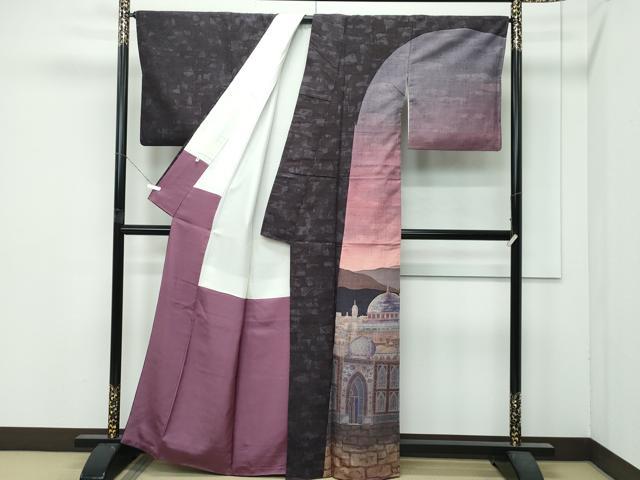 平和屋本店●極上　訪問着　作家物　紬地　西洋風景文　逸品　CZAA4828s6 平和屋本店○極上 訪問着 作家物 紬地 西洋風景文 逸品 CZAA4828s6