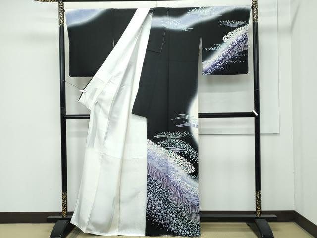 平和屋着物●極上　訪問着　舞花霞文　暈し染め　黒地　反端付き　逸品　未使用　CZAA4830s6_1