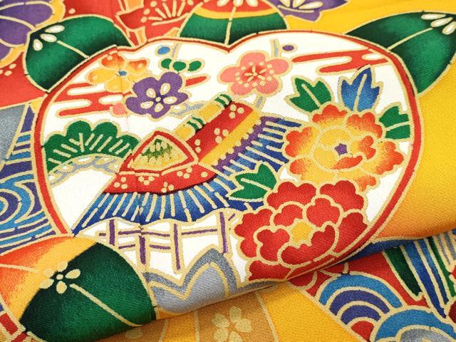 平和屋着物[]極上　七五三　女の子　7歳　祝着　型染め　草花風景文　暈し染め　柑子色地　逸品　CZAA4835s6_6