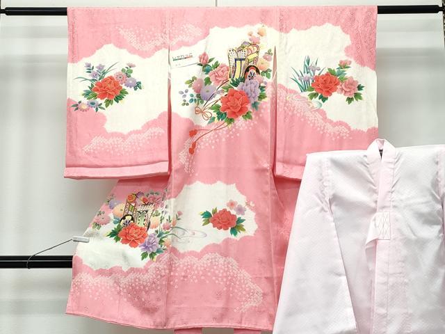 平和屋着物[]極上 女の子 祝着 産着 初着 長襦袢セット のしめ お宮詣り 駒刺繍 絞り 御所車花文 金彩 洗朱色地 逸品 未使用 CZAA4839s6
