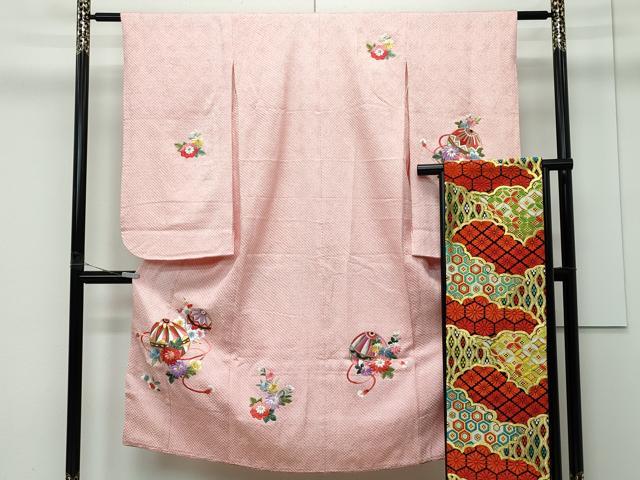 平和屋着物[]極上　七五三　女の子　7歳　祝着・袋帯セット　総絞り　総刺繍　花毬文　金糸　逸品　CZAA4842s6