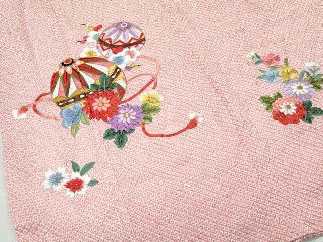 平和屋着物[]極上　七五三　女の子　7歳　祝着・袋帯セット　総絞り　総刺繍　花毬文　金糸　逸品　CZAA4842s6_2
