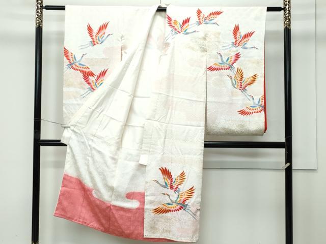 平和屋着物[]極上　七五三　女の子　7歳　祝着・袋帯セット　総絞り　駒刺繍　エ霞飛鶴文　金彩　逸品　CZAA4843s6_1
