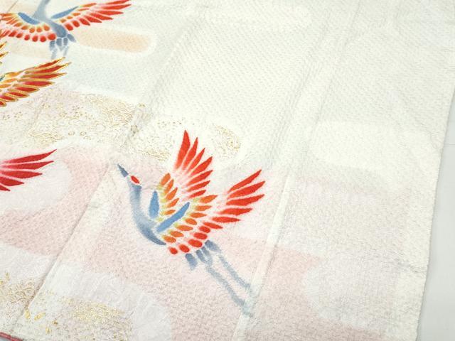 平和屋着物[]極上　七五三　女の子　7歳　祝着・袋帯セット　総絞り　駒刺繍　エ霞飛鶴文　金彩　逸品　CZAA4843s6_3