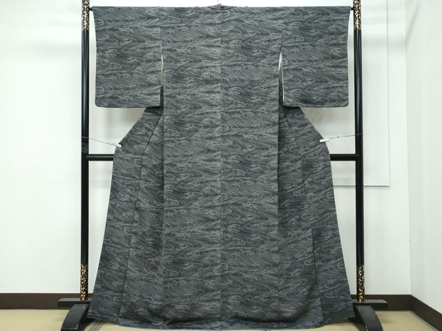 平和屋着物●極上　小紋　立波文　黒地　逸品　CZAA4847s6_1