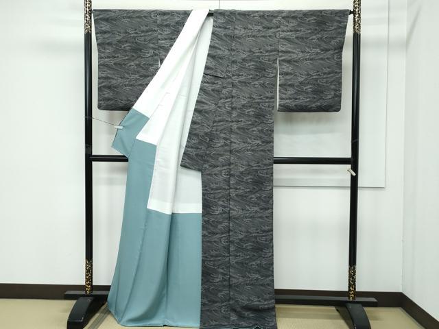 平和屋着物●極上　小紋　立波文　黒地　逸品　CZAA4847s6_2