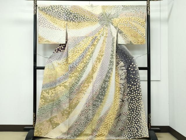 平和屋本店●極上　訪問着　絞り　中国三大刺繍　相良刺繍　草花文　銀通し地　逸品　CZAA4881s6